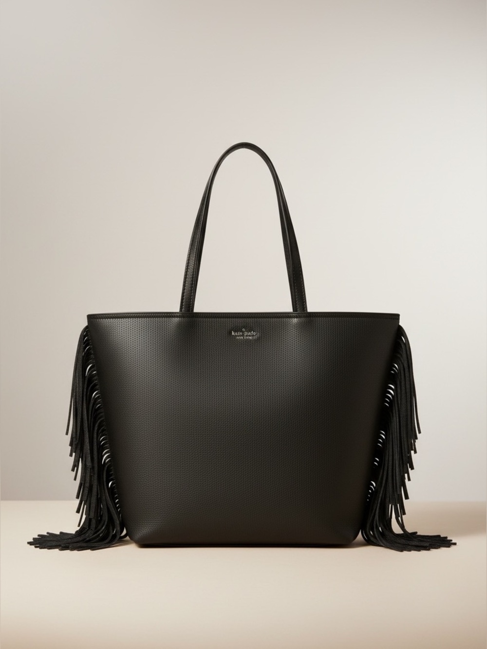 Kate Spade Black Leather Fringe Tote NWT Large Western Boho Bag